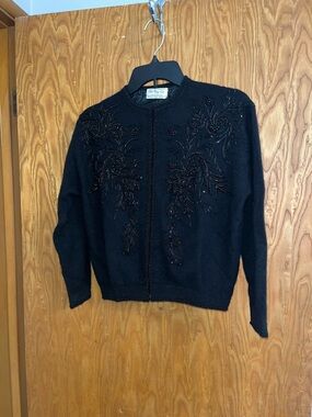 Black Embellished Crewneck Cardigan - Vintage